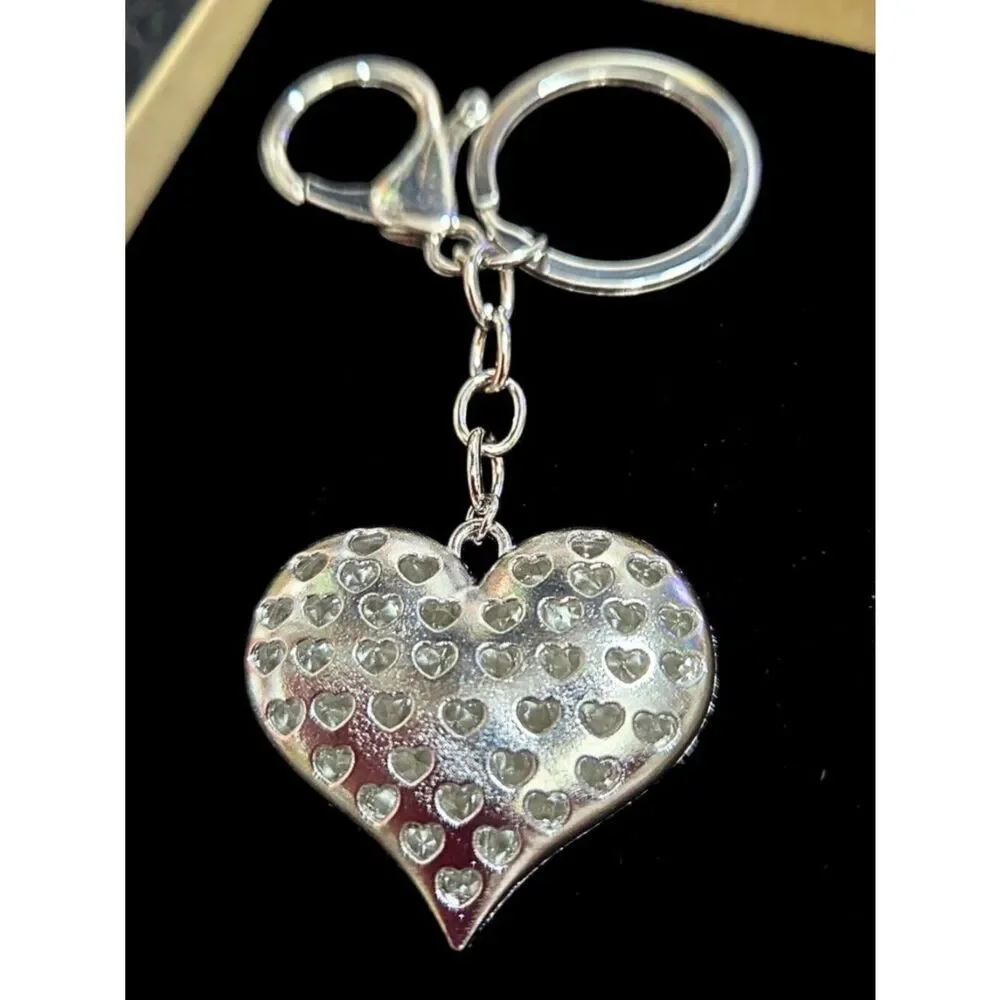 NWT Rhinestone Studded Double-Sided Heart Keychain Purse Backpack Fob
